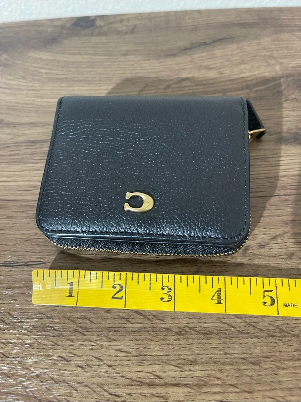 Coach Black Leather Zip-Around Wallet with Gold Hardware